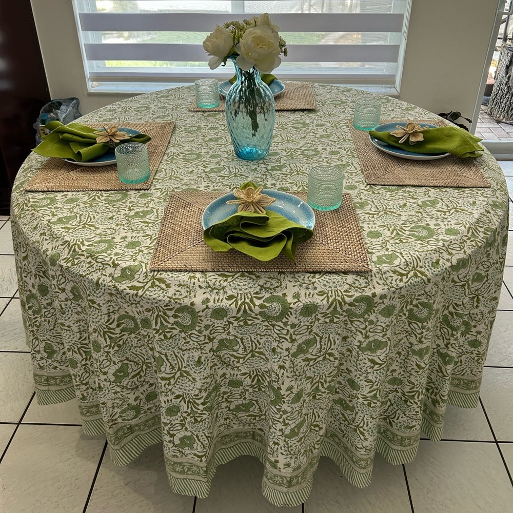 CPC Indian Handblock Round Tablecloth green